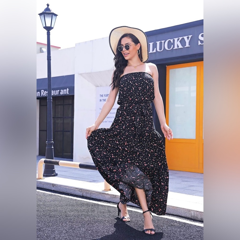 NEW Elegant Black Floral Maxi Dress
